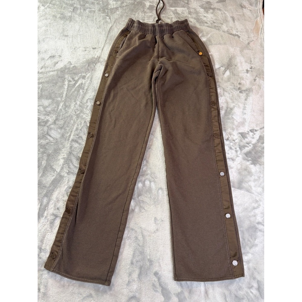 Alo Yoga Snap Side Track Pants Womens XS Brown Wide Leg Athleisure Drawstring
